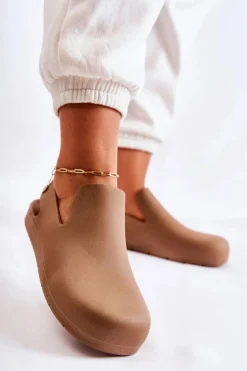 Modne Gumowe Chodaki Brązowe Meriko