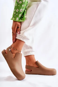 Modne Gumowe Chodaki Brązowe Meriko