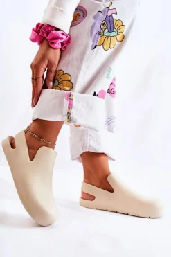 Modne Gumowe Chodaki Jasnobeżowe Meriko