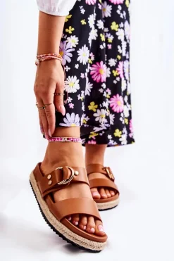 Modne Klapki Damskie Beżowe Penelopa