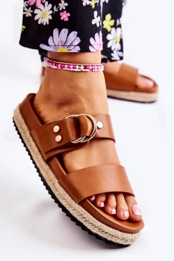 Modne Klapki Damskie Beżowe Penelopa