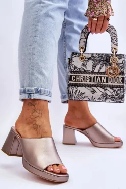 Modne Klapki Na Obcasie Sergio Leone KL322 Ciemnosrebrne