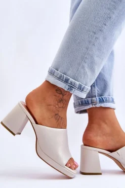 Modne Klapki Na Obcasie Sergio Leone KL322 Perłowe