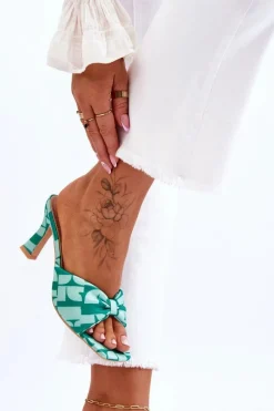 Modne Klapki Na Obcasie W Print Zielone Floria