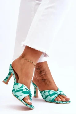 Modne Klapki Na Obcasie W Print Zielone Floria