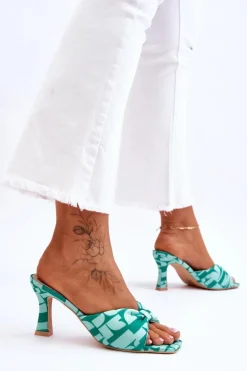 Modne Klapki Na Obcasie W Print Zielone Floria