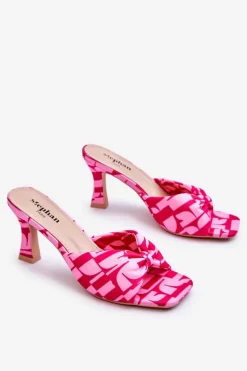 Modne Klapki Na Obcasie W Print Różowe Floria