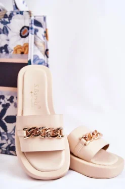 Modne Klapki Z Łańcuchem Beżowe Megosa