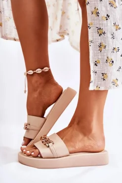 Modne Klapki Z Łańcuchem Beżowe Megosa