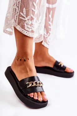 Modne Klapki Z Łańcuchem Czarne Megosa