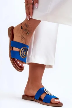 Modne Klapki Z Lustrzaną Ozdobą Niebieskie Deep Breath