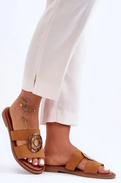 Modne Klapki Z Lustrzaną Ozdobą Camel Deep Breath