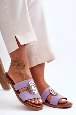 Modne Klapki Z Lustrzaną Ozdobą Fioletowe Deep Breath