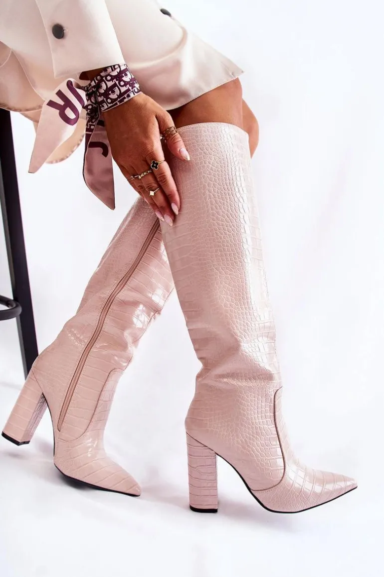 Modne Kozaki Na Słupku Beżowe Constancy