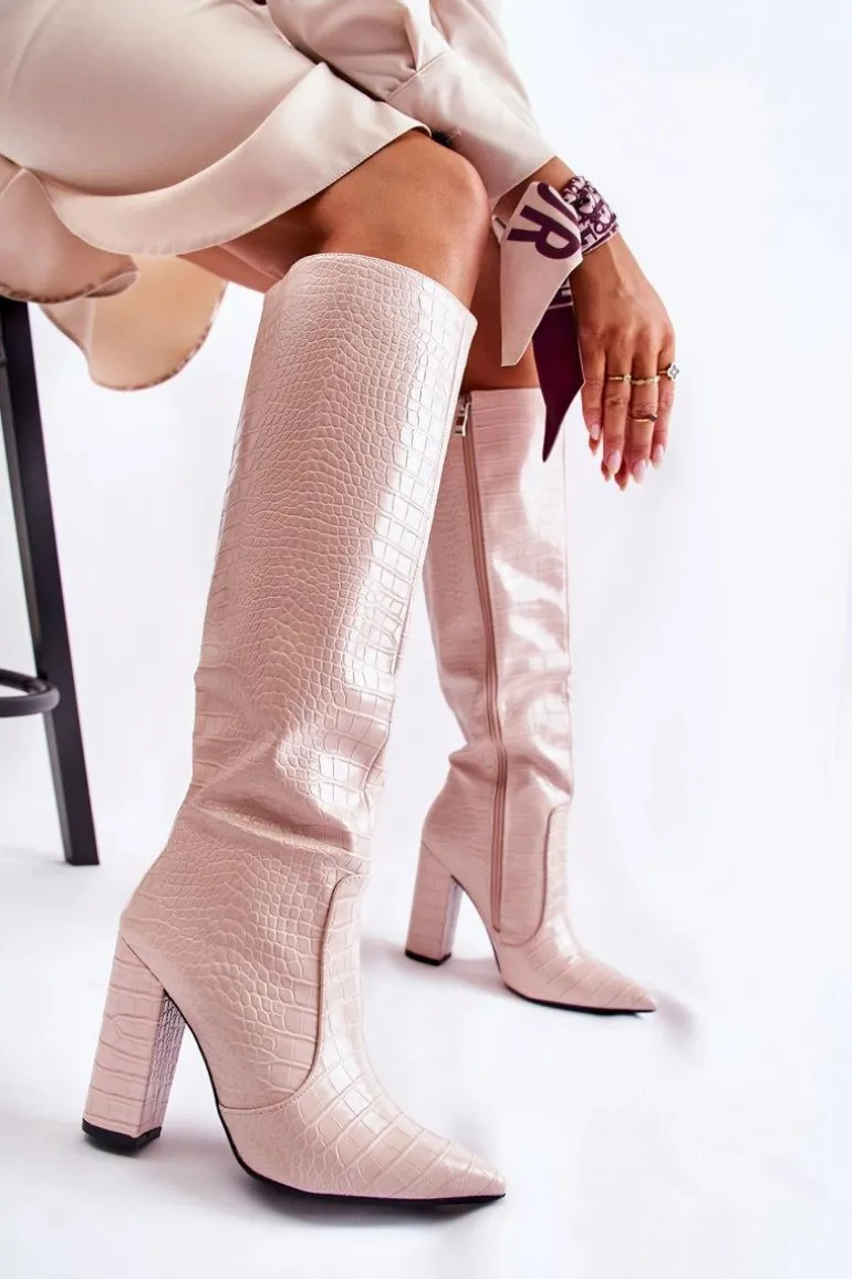 Modne Kozaki Na Słupku Beżowe Constancy