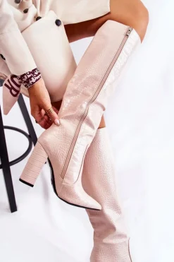 Modne Kozaki Na Słupku Beżowe Constancy