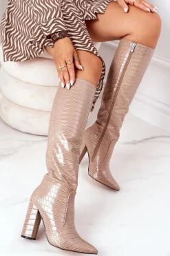 Modne Kozaki Na Słupku Ciemnobeżowe Constancy