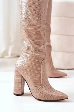 Modne Kozaki Na Słupku Ciemnobeżowe Constancy