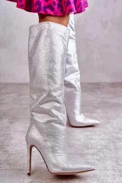 Modne Kozaki Na Szpilce Z Cyrkoniami Srebrne Lovisa