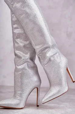 Modne Kozaki Na Szpilce Z Cyrkoniami Srebrne Lovisa