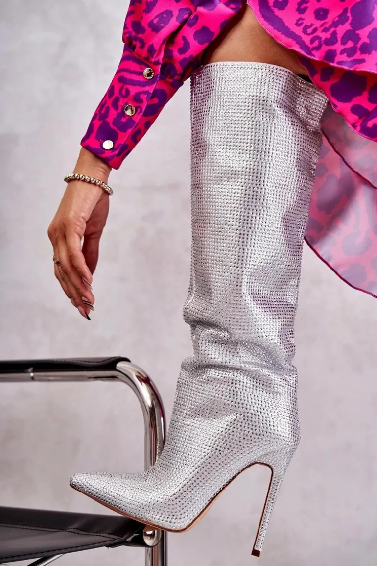 Modne Kozaki Na Szpilce Z Cyrkoniami Srebrne Lovisa