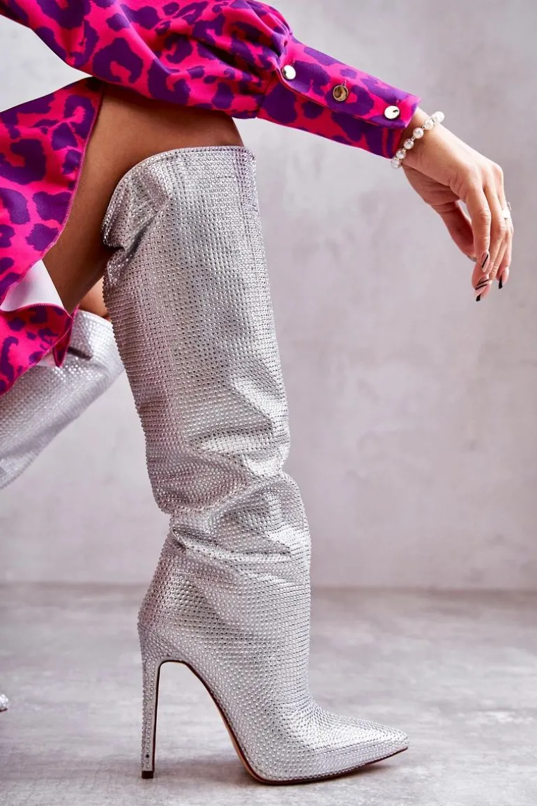 Modne Kozaki Na Szpilce Z Cyrkoniami Srebrne Lovisa