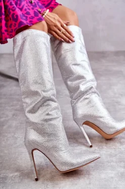 Modne Kozaki Na Szpilce Z Cyrkoniami Srebrne Lovisa