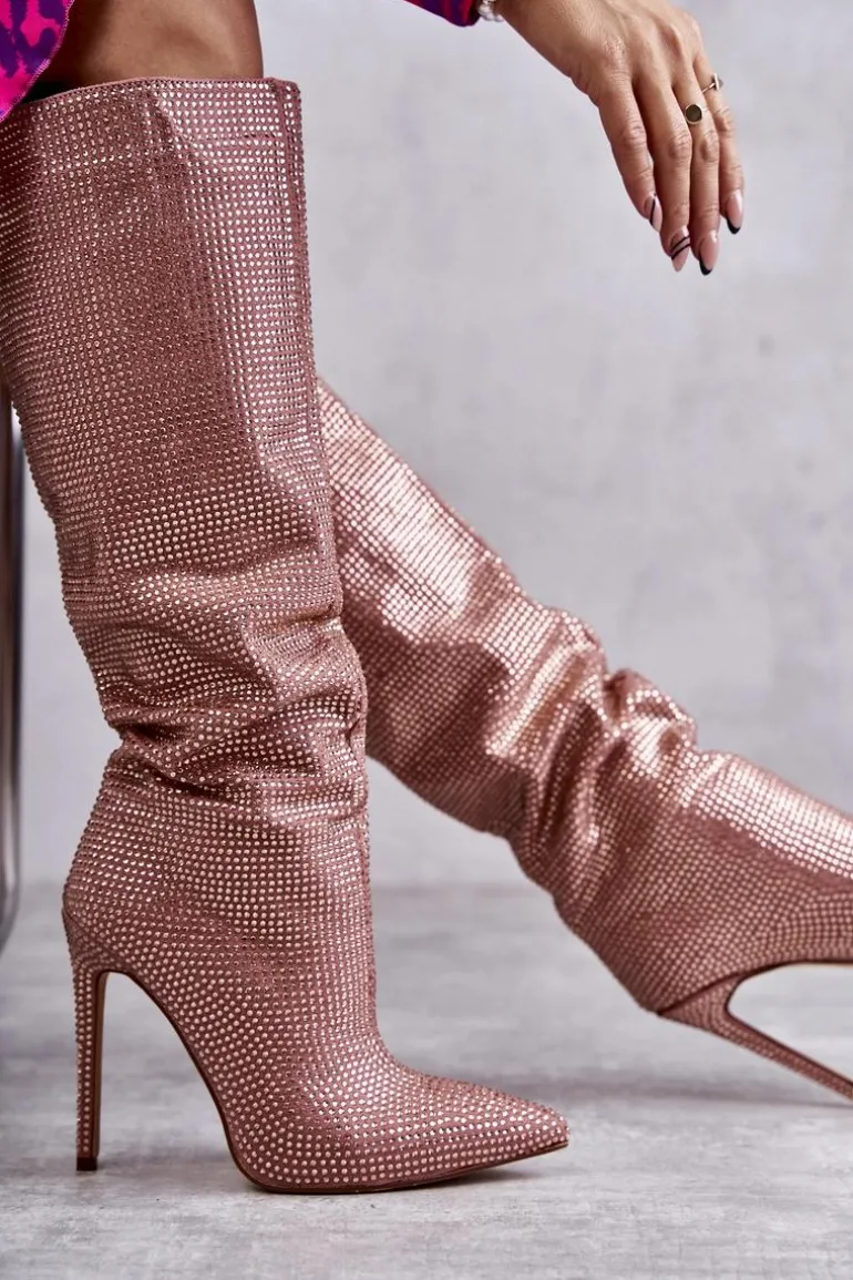 Modne Kozaki Na Szpilce Z Cyrkoniami Różowe Lovisa