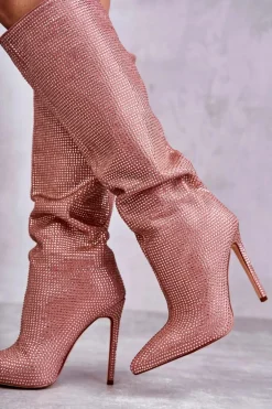 Modne Kozaki Na Szpilce Z Cyrkoniami Różowe Lovisa