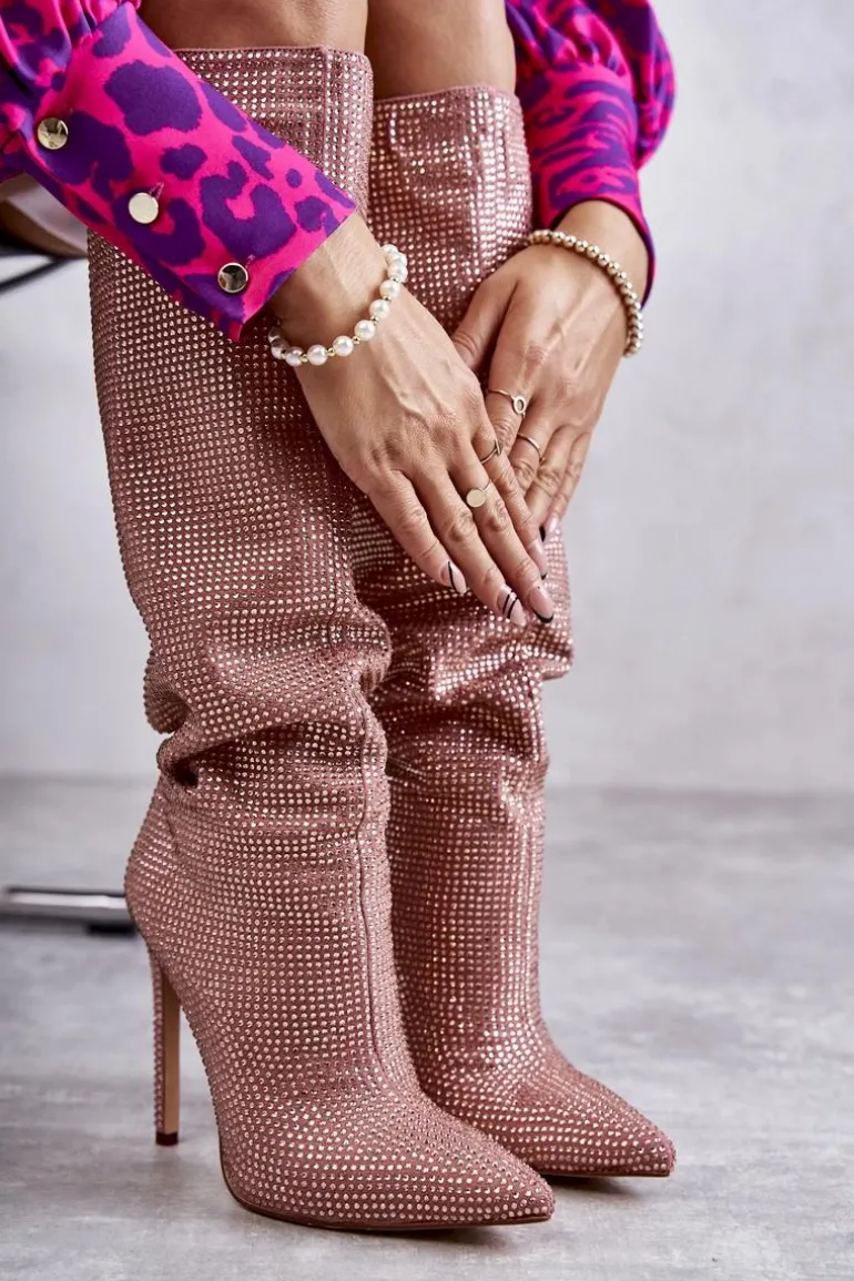 Modne Kozaki Na Szpilce Z Cyrkoniami Różowe Lovisa