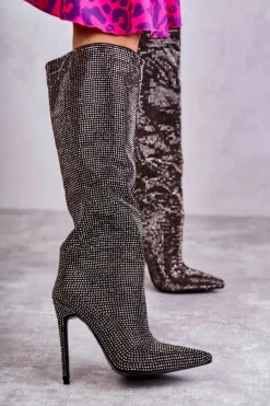 Modne Kozaki Na Szpilce Z Cyrkoniami Czarne Lovisa