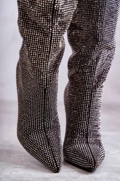 Modne Kozaki Na Szpilce Z Cyrkoniami Czarne Lovisa