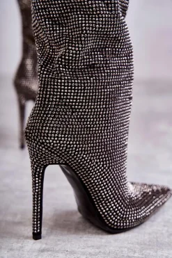 Modne Kozaki Na Szpilce Z Cyrkoniami Czarne Lovisa