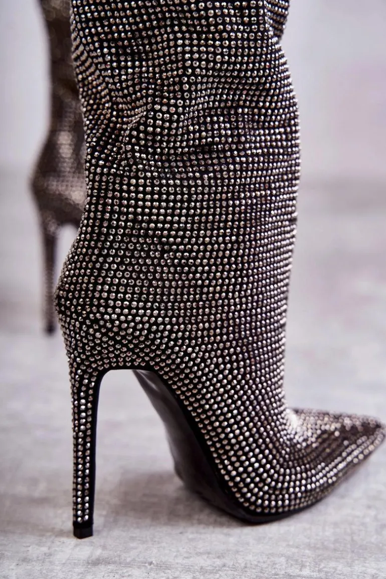 Modne Kozaki Na Szpilce Z Cyrkoniami Czarne Lovisa