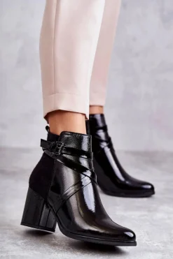 Modne Lakierowane Botki La.Fi 260037B-LA Czarne