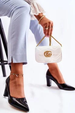 Modne Lakierowane Czółenka Na Słupku Czarne Emotion