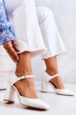 Modne Lakierowane Czółenka Na Słupku Białe Maoris