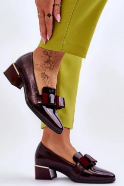 Modne Lakierowane Czółenka Z Ozdobną Kokardą Bordowe Shira