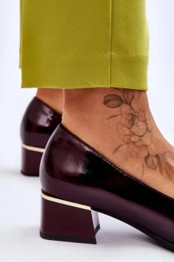 Modne Lakierowane Czółenka Z Ozdobną Kokardą Bordowe Shira