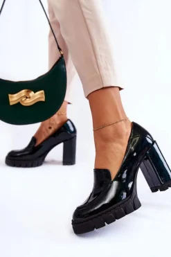 Modne Lakierowane Czółenka Na Masywnej Platformie Zielone Margott