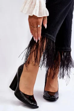 Modne Lakierowane Czółenka Na Słupku Czarne Mysterious