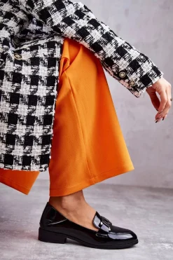 Modne Lakierowane Półbuty Loafery Czarne Trine