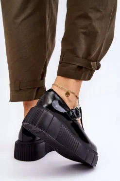 Modne Lakierowane Półbuty Na Masywnej Platformie Czarne Colson