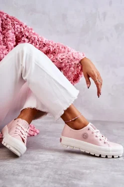 Modne Lakierowane Trampki Big Star KK274047 Różowe