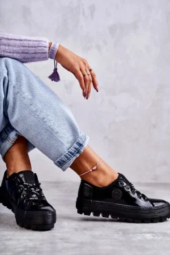 Modne Lakierowane Trampki Big Star KK274044 Czarne