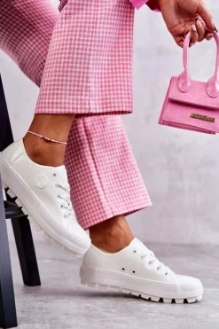 Modne Lakierowane Trampki Big Star KK274045 Białe