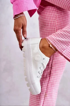 Modne Lakierowane Trampki Big Star KK274045 Białe