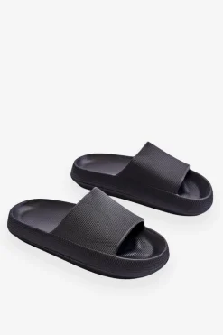 Modne Lekkie Klapki Na Masywnej Podeszwie Czarne Rebel