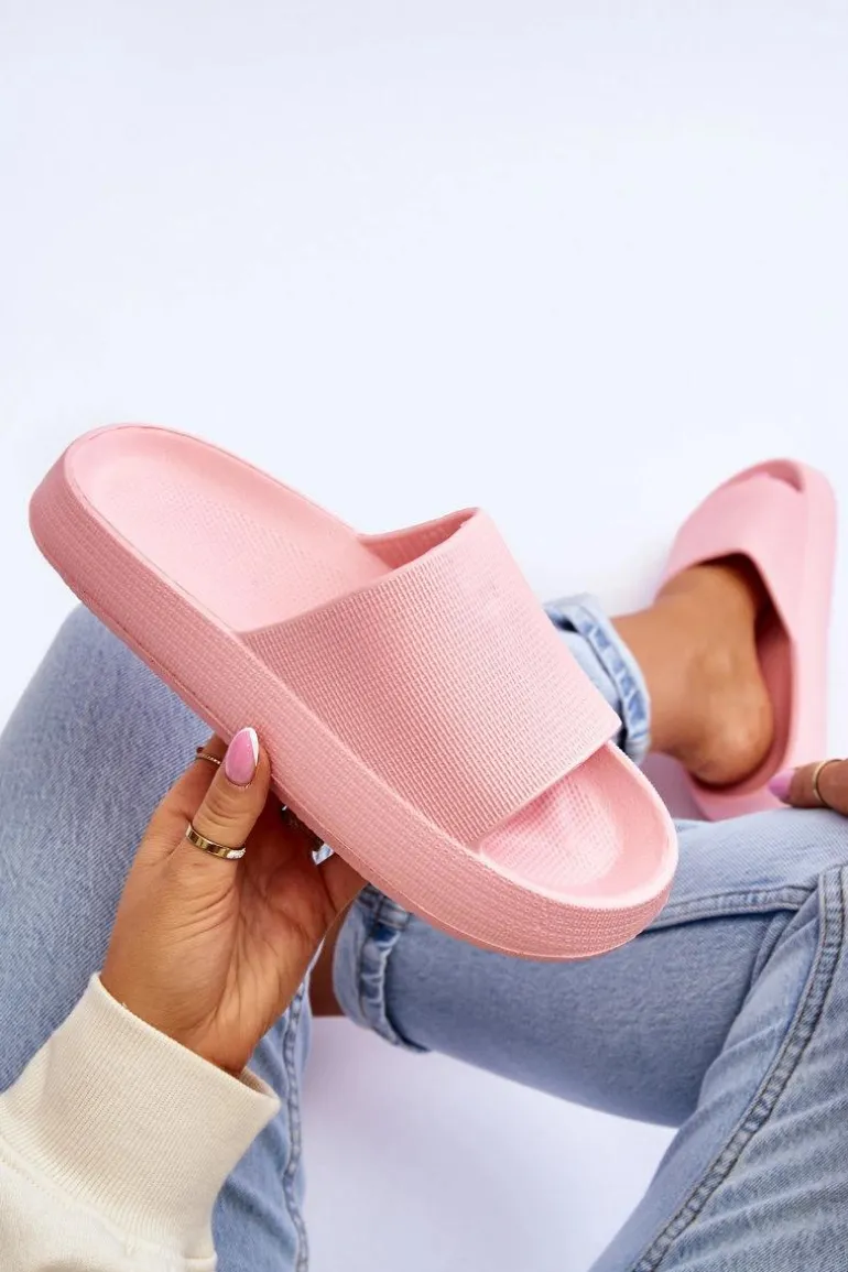 Modne Lekkie Klapki Na Masywnej Podeszwie Różowe Rebel