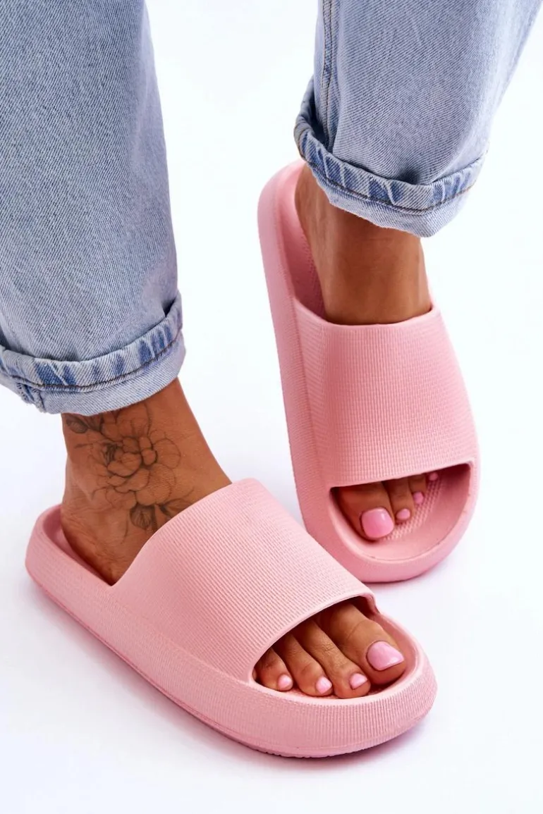 Modne Lekkie Klapki Na Masywnej Podeszwie Różowe Rebel